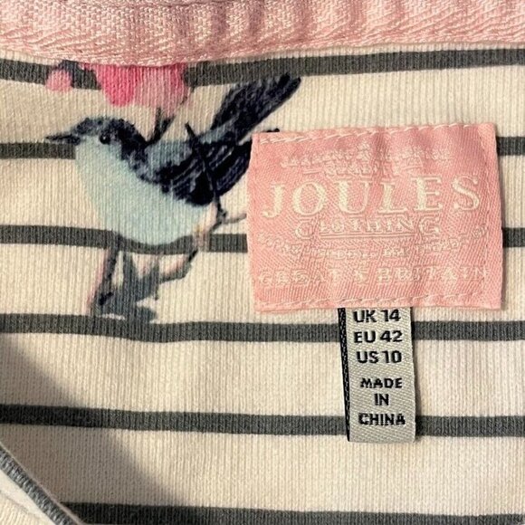 Joules Harbour Striped Bird Print Top Whimsy Nature Boho Grandma Cottage Core 10 - Picture 7 of 9